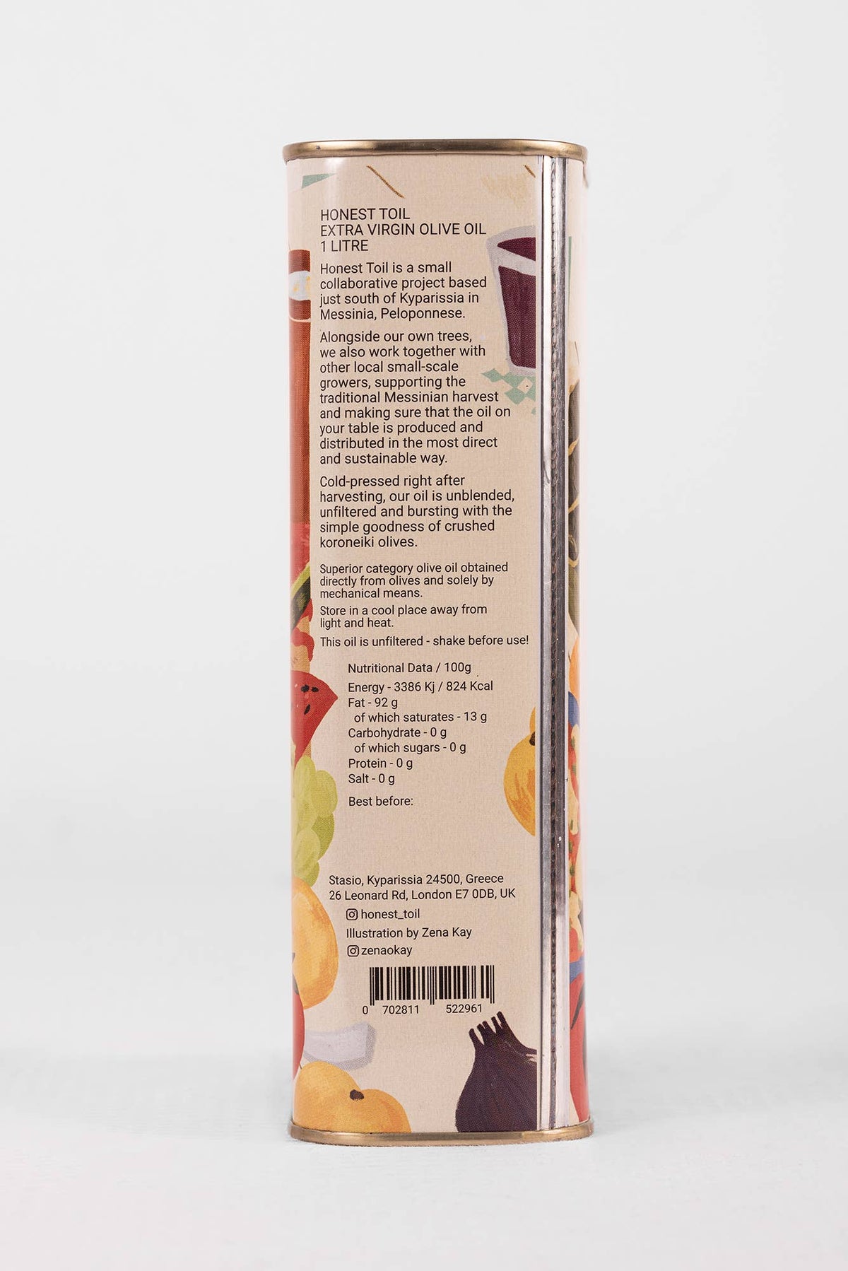 Honest Toil UK - 1LTR can extra virgin olive oil (EVOO)