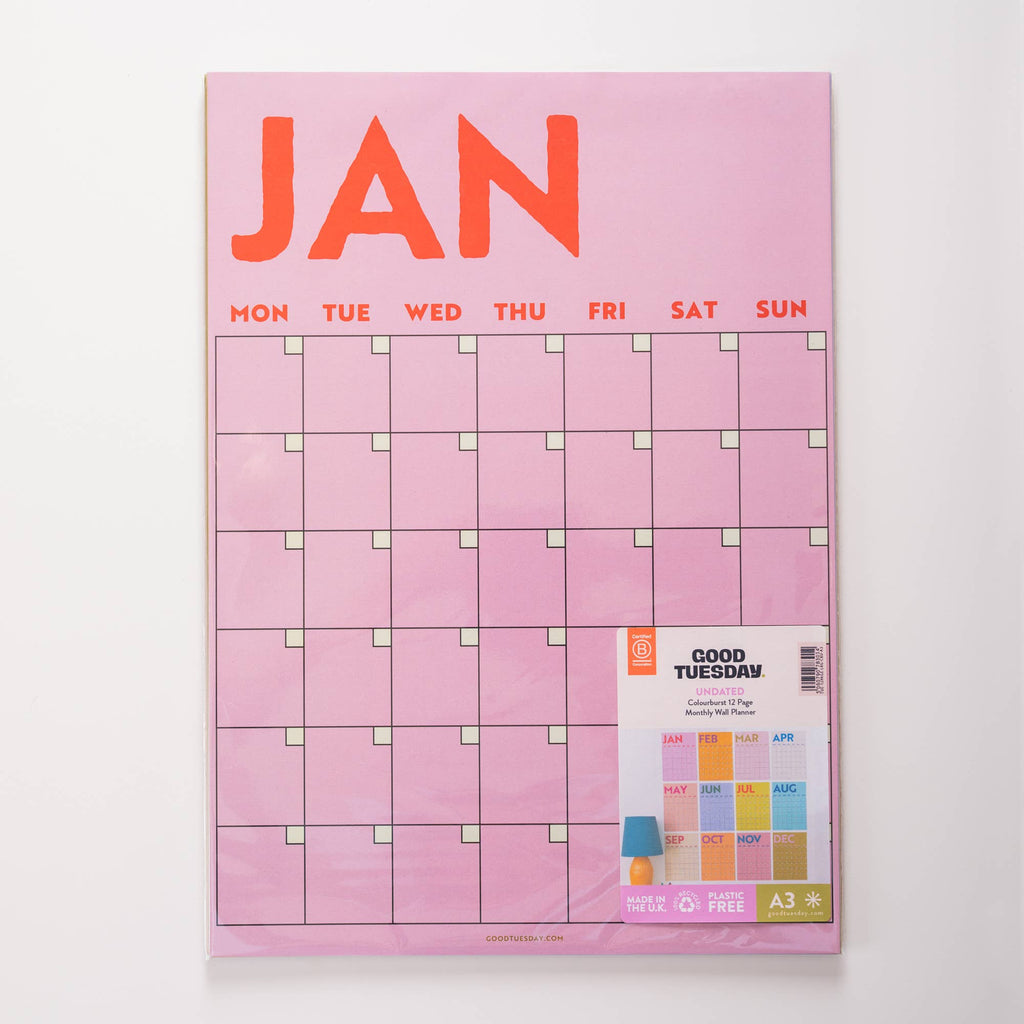 Good Tuesday - Monthly Undated A3 Wall Planner | 12 Pages | Colourburst