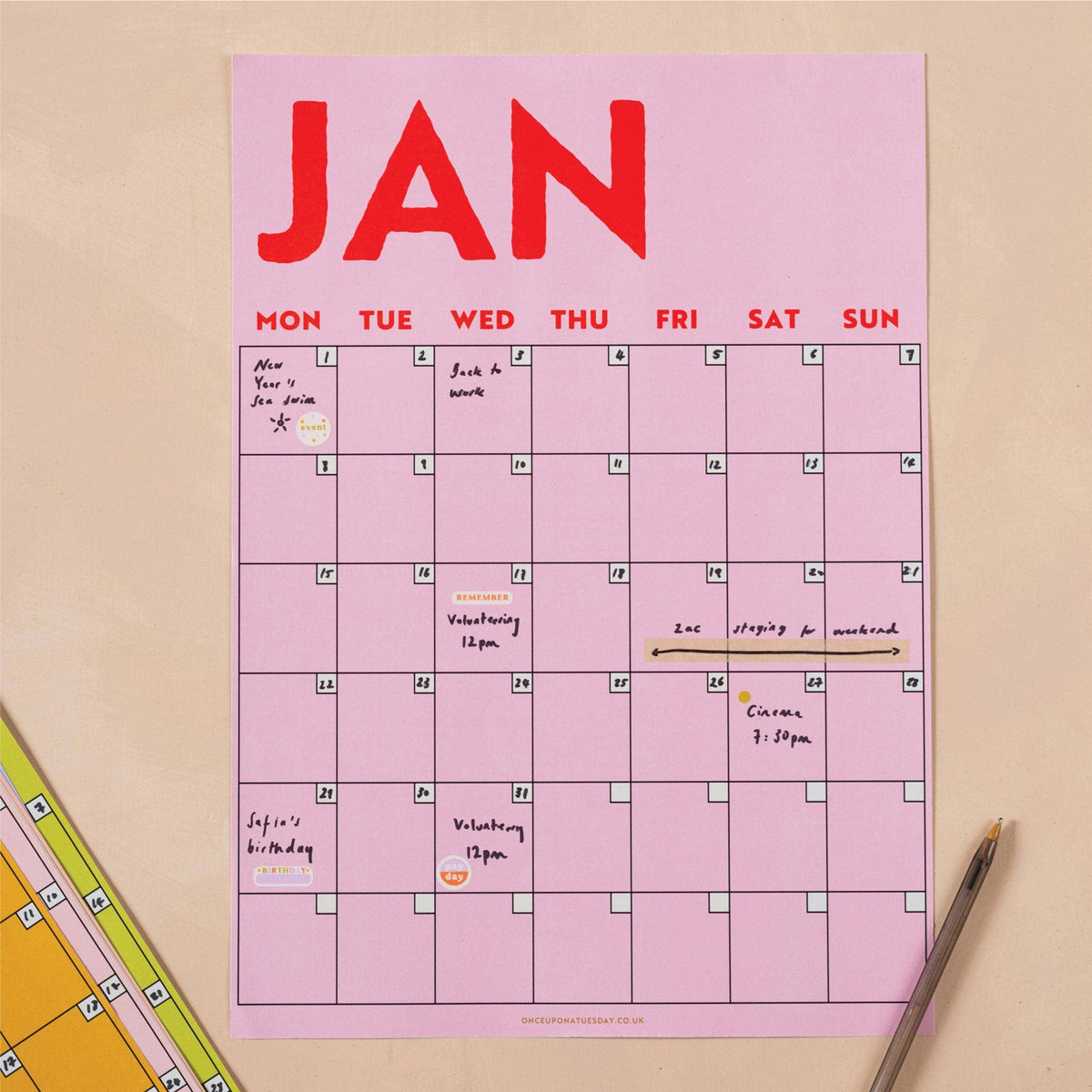 Good Tuesday - Monthly Undated A3 Wall Planner | 12 Pages | Colourburst
