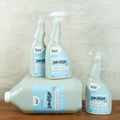 An image displaying various containers of different sizes and shape that contain 'bio-d' All Purpose Sanitiser