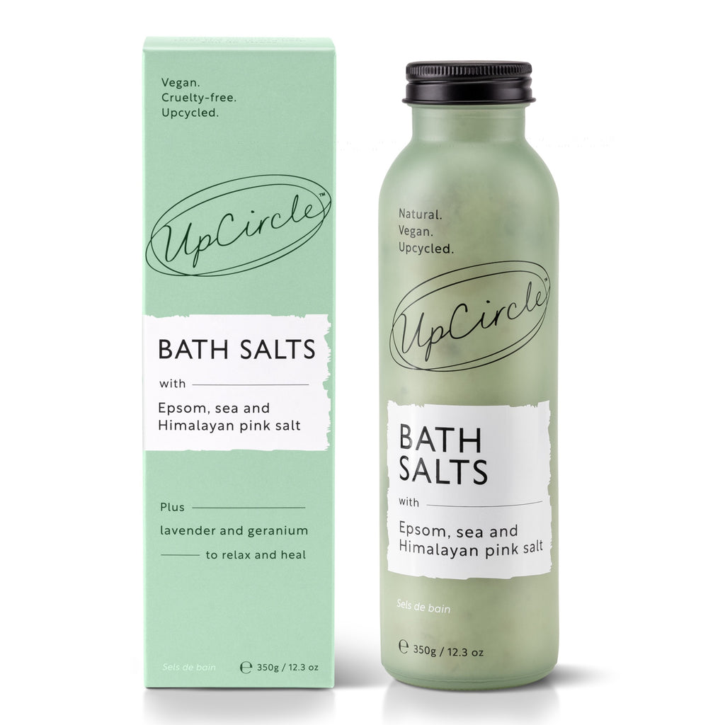 UpCircle bath salts bottle and packaging on a white background