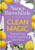 Book cover of 'Clean Magic: Essential New Tricks for a Sparkling Green Home' by Nancy Birtwhistle, featuring a purple background with yellow lemons, green leaves, white cleaning icons, and large yellow title text.