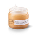 Jar of face moisturizer with a white lid on a white background