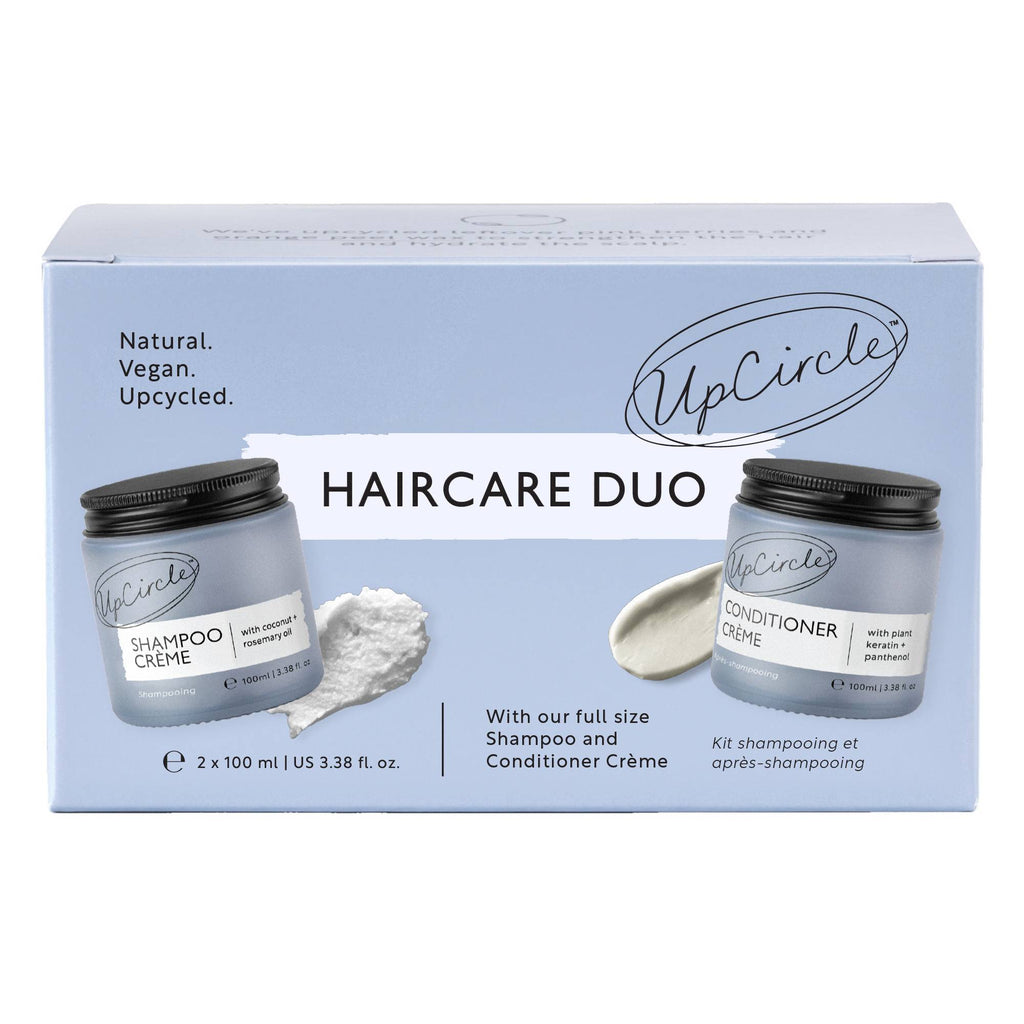UpCircle haircare duo packaging with shampoo and conditioner.