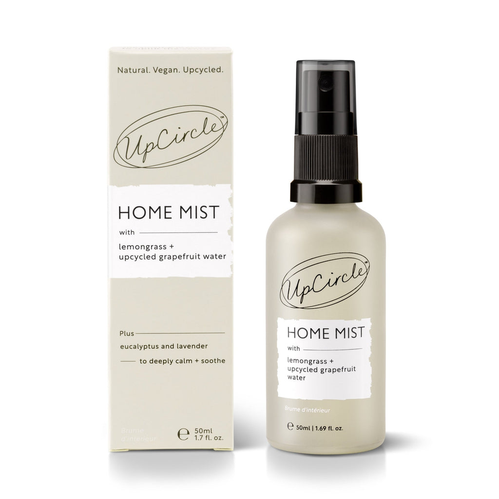 UpCircle Home Mist room spray bottle and its matching beige packaging box.