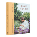 The book 'Plant to Plate' by Gaz Oakley, featuring a tan spine and cover with a photograph of a man in a garden, shown on a clean white background.