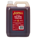 A 5 litre plastic jug of Aspall Classic Red Wine Vinegar with a white cap and a red label, shown on a clean white background.