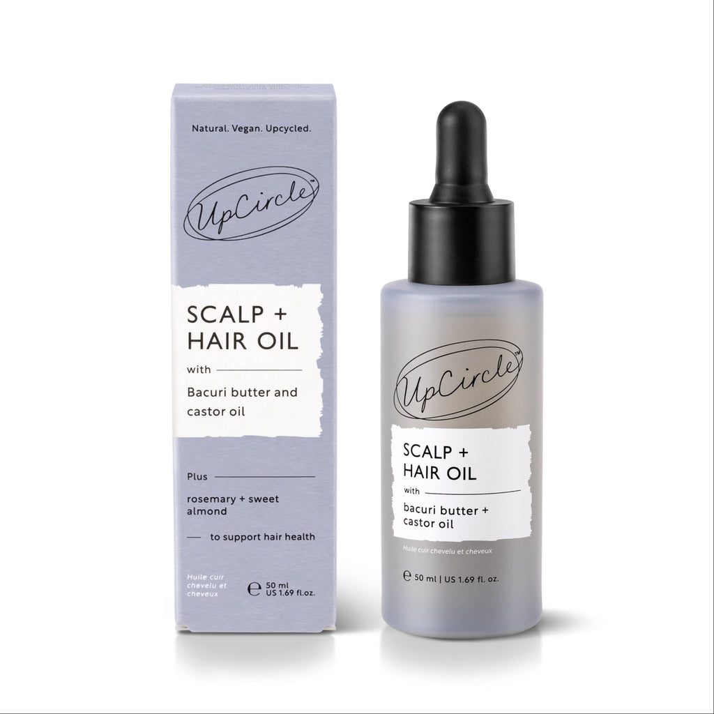UpCircle Scalp + Hair Oil bottle and packaging on a white background