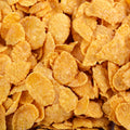 A macro close up shot of corn flakes cereal filling the entire frame. 