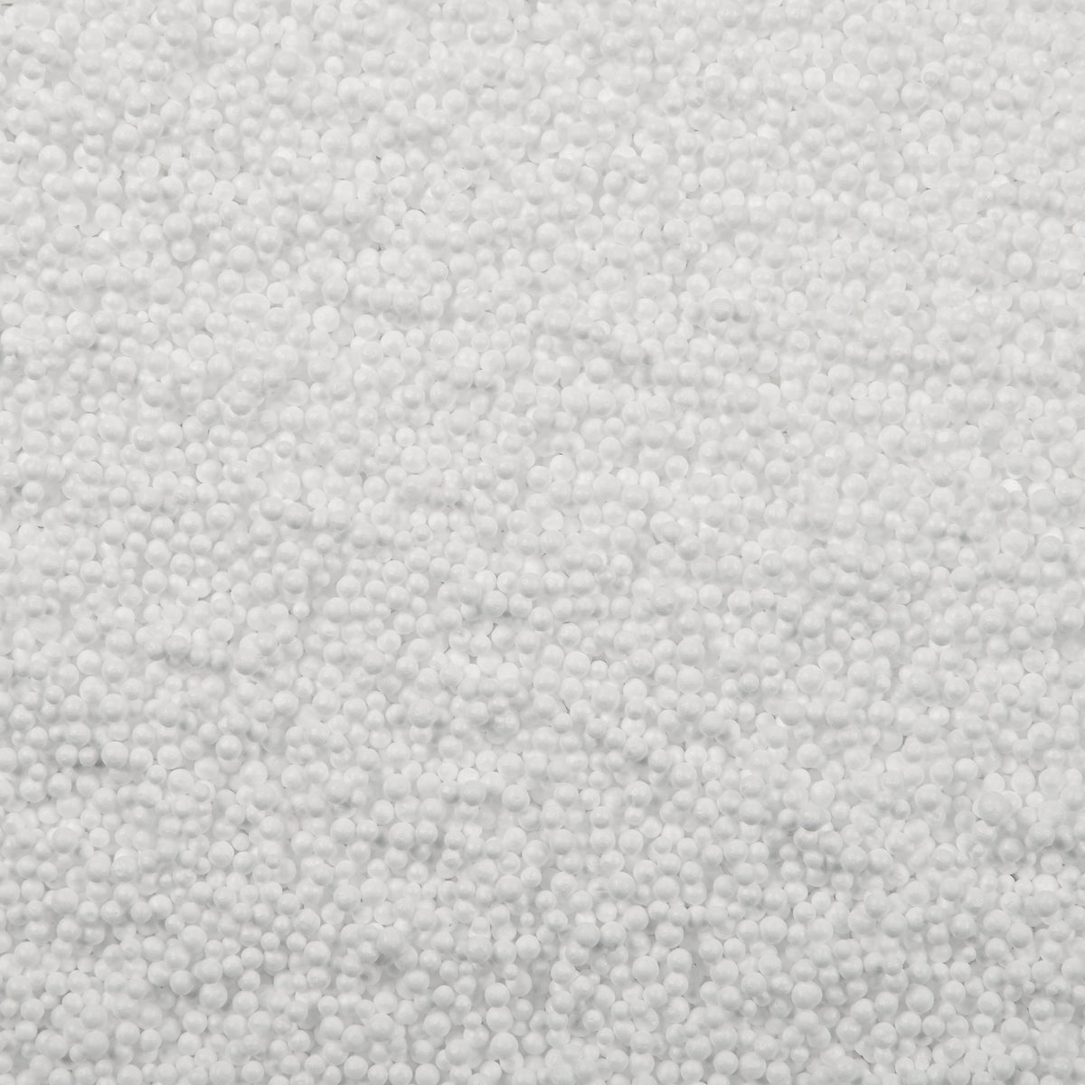 A textured full frame composition shows a dense collection of small white spheres filling the space.