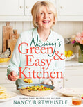 Book cover of 'Nancy's Green & Easy Kitchen' with a woman in a kitchen holding a dish.